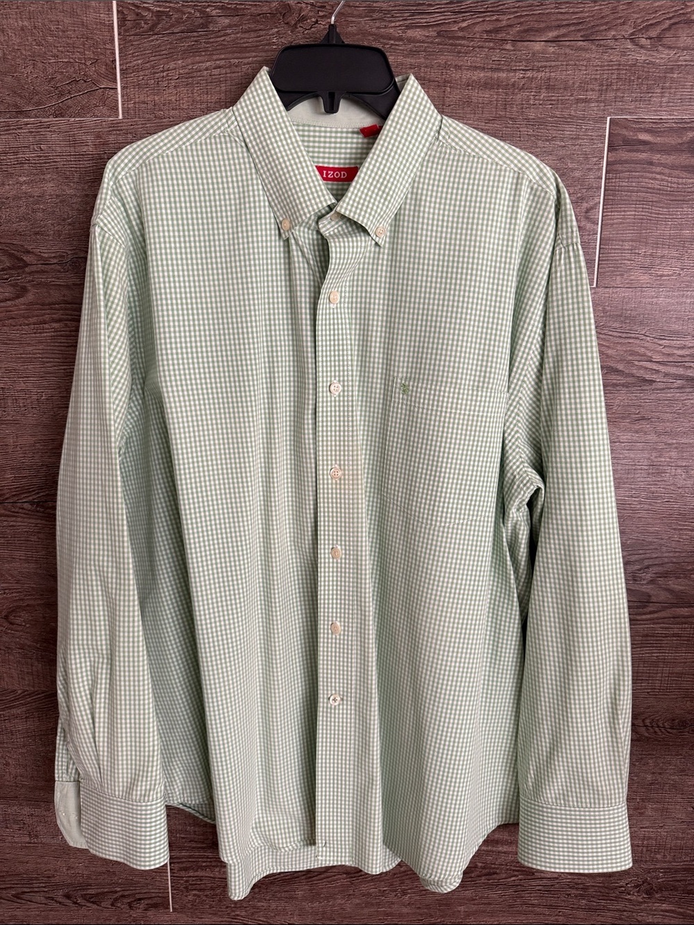 Izod Light Green Gingham Button-Down Dress Shirt